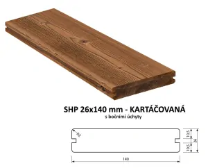Prkno kartáčované SHP 26x140, délka 3900mm, THERMO SMRK SEVERSKÝ, T-klip