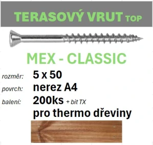Terasový vrut MEX-CLASSIC A4 5x50 - balení 200ks+bit