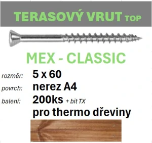 Terasový vrut MEX-CLASSIC A4 5x60 - balení 200ks+bit